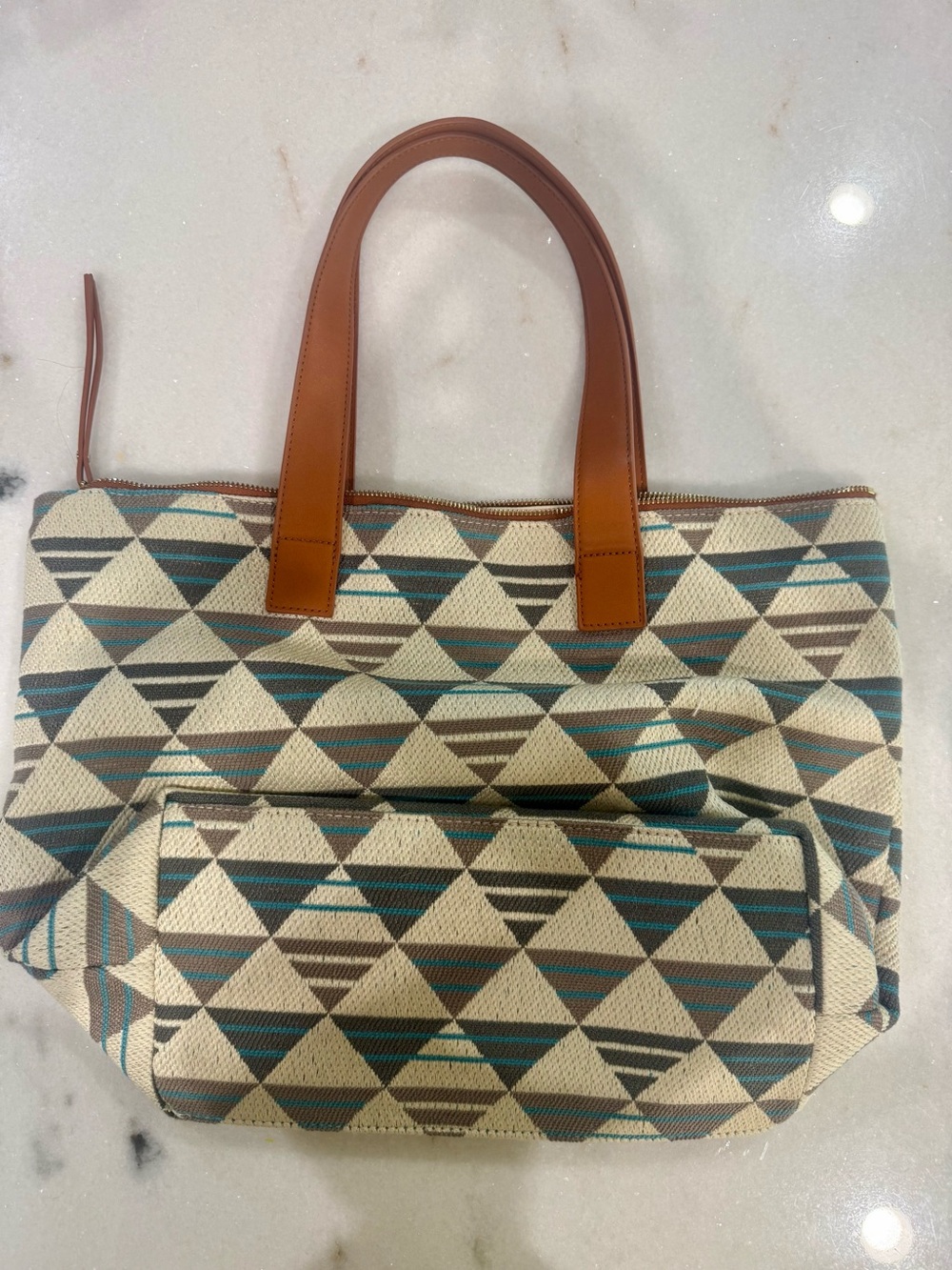 NWOT Moda Luxe Quinn Tote Blue and Neutral Hues Canvas - Picture 5 of 10